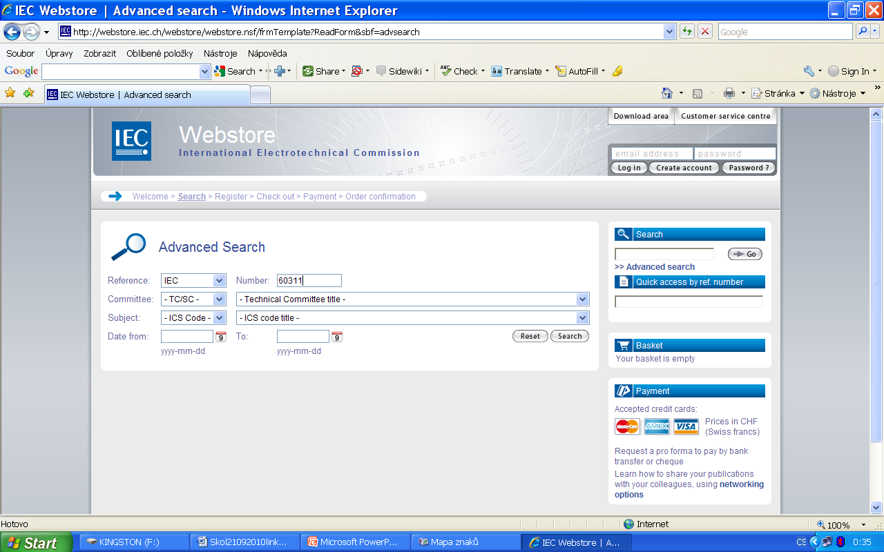 IEC pokročilé vyhledávání http://webstore.iec.