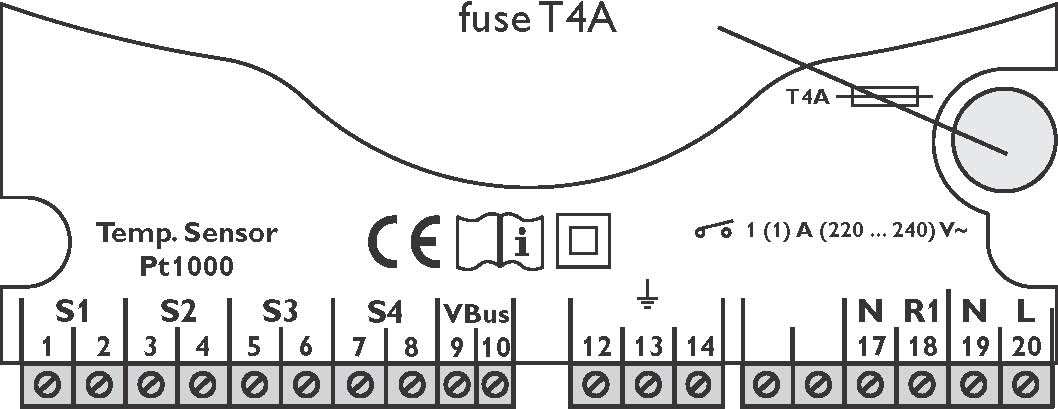 4. Instrukce pro vyhledávání chyb pojistka T4A V případě poruchy se chybové hlášení zobrazí na displeji: čidlo teploty Pt1000 Varovný signál Kontrolka Kontrolka svítí červeně.