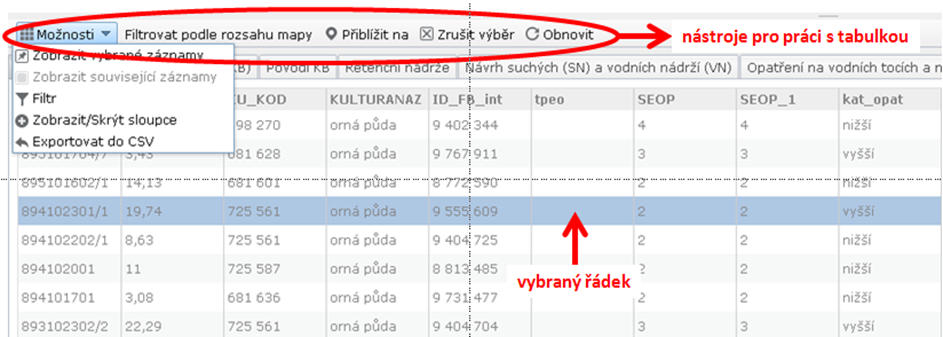 Obr. 3.10. Okno zobrazující atributovou tabulku. 3.11 Tisk mapové kompozice Mapová aplikace umožňuje tisk (export) mapové kompozice do vybraného datového formátu.