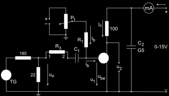 Obr. 11: Schéma zapojení měření stejnosměrných charakteristik tranzistorů. Úkoly: 1) Naměřte závislost I b = f(u be ) pro oba tranzistory pro několik pevných hodnot napětí U ce.