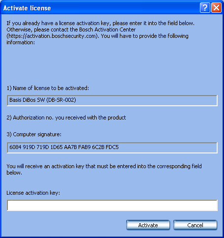DiBos/DiBos micro Standardní konfigurace cs 125 6.15.1 Aktivování licence Nabídka Správa a hardwarový klíč (dongle) > Vyberte licenci > tlačítko Aktivovat.