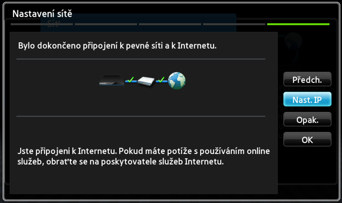 Kabelové sítě Kabelová síť automatický postup Pokud síť nevyžaduje statickou adresu IP, použijte automatický postup. Většina sítí nevyžaduje statickou adresu IP.