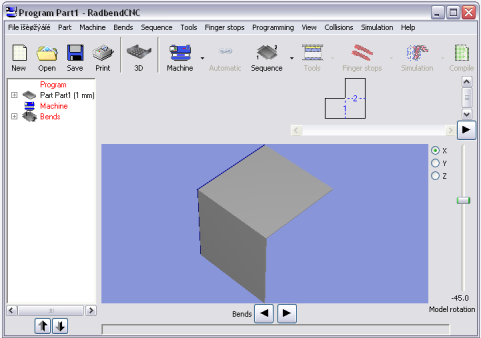 3. Spustí se modul Radbend CNC pro vytvoření technologie a CNC kódu pro ohraňovací