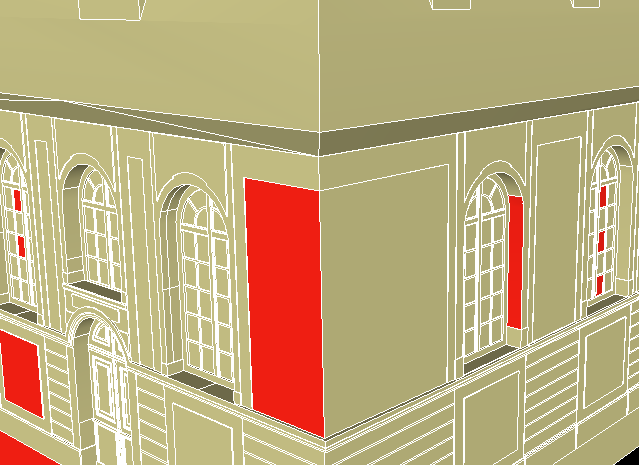 Obr. 5.15 Chybná a správná orientace normál ploch V této fázi jsou již opravené topologicky čisté 3D modely celé budovy kaple a jízdárny vhodné pro 3D tisk. Obr. 5.16 Řez kaple V rámci diplomové práce bylo rozhodnuto připravit pro 3D tisk dvěma metodami (3DP a FDM) jen část budovy kaple.