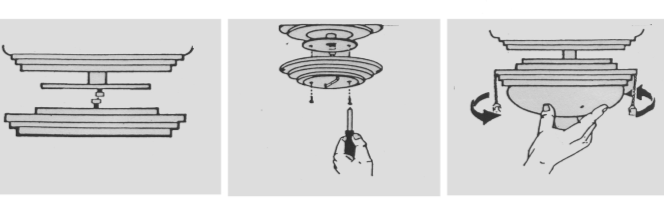 2.2. Zavěste korpus ventilátor na závěsnou konzolu základové podložky, což vám umožní provést elektrická připojení pohodlně, aniž byste museli ventilátor držet.