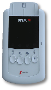 76 Obsluha vnitřních zařízení - tutorial nosič. OPTAC v průběhu stahování dat z tachografu a karty řidiče používá vlastní zdroj napájení. Obr.65. OPTAC. 8.