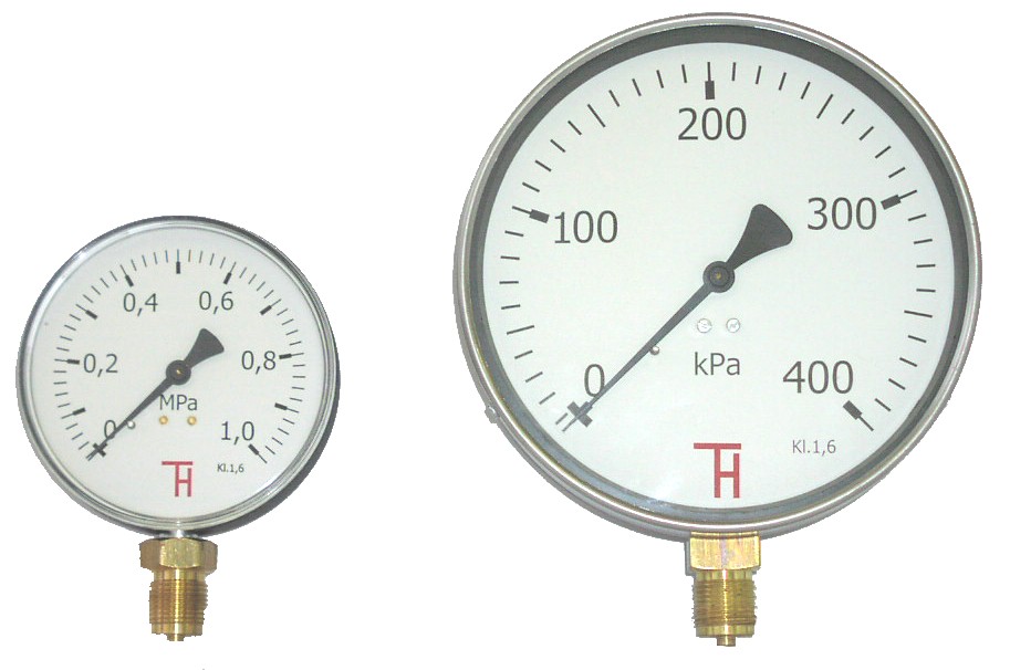 MANOMETRY STANDARDNÍ průměry 80, 100, 160 mm spodní a zadní přípoj Použití: Manometry standardní řady se nejčastěji používají pro jednoduché měření tlaku kapalin, par a plynů, které nepůsobí