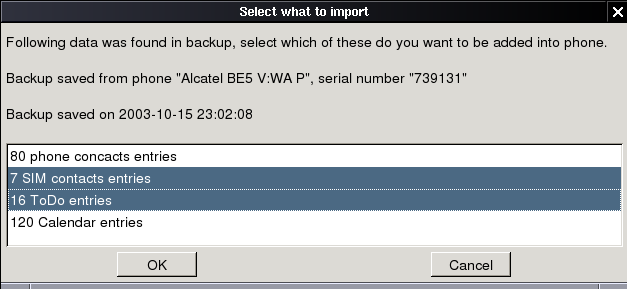 6.4 Export a import dat 30 6.4 Export a import dat Obrázek 6.5: Výsledek vyhledávání telefonu Obrázek 6.6: Nabídka importu Jedním z úkolů bylo také umožnit snadnou výměnu dat mezi různými telefony.
