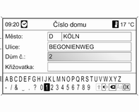 174 Informační systém Pomocí ovladače MENU postupně označte a potvrďte písmena požadovaného města.
