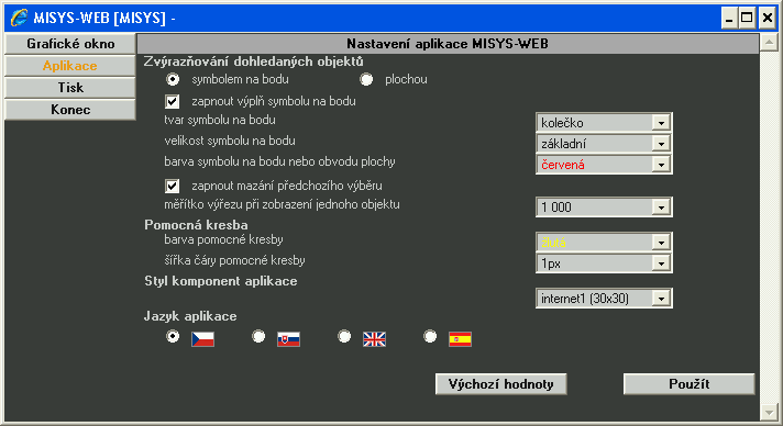 Funkce systému MISYS-WEB Nastavení aplikace Obr.