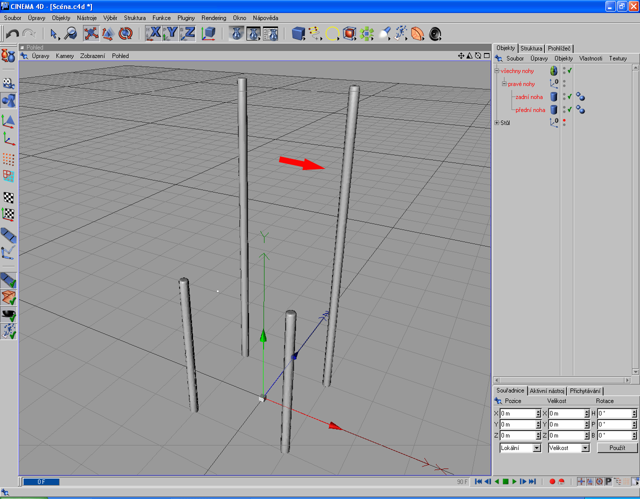 Židle Židli vymodelujte s použitím primitiv (válec, krychle) nebo s použitím Vysunutí NURBS (obdélník