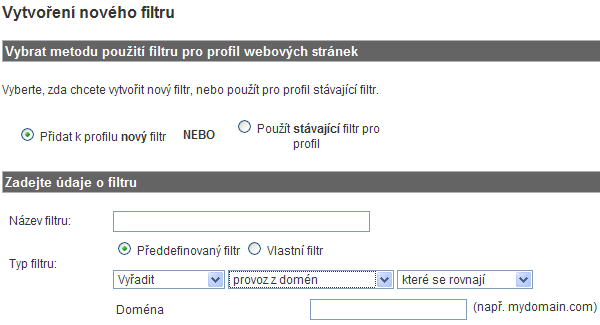 nastaven. Pokud tedy aplikujeme filtr, pak se do profilu sbírají pouze data, která projdou filtrem.