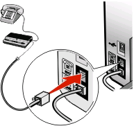 5 Připojte třetí telefonní šňůru ze záznamníku do portu EXT tiskárny.