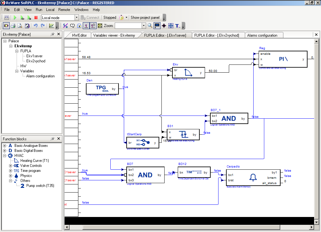 RcWare SoftPLC IDE Aplikační program se sestavuje z funkčních bloků, které jsou k dispozici v několika knihovnách.