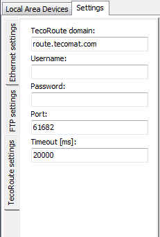 Obr. 6: Parametry připojení k službě TecoRoute v