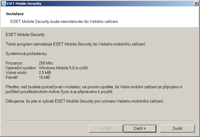 1. ESET Mobile Security instalace 1.