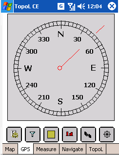 Kompas - zobrazuje azimut pohybu GNSS.