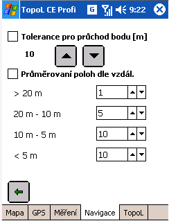 Navigace Záložka Navigace obsahuje prvky pro nastavení parametrů navigace, volbu navigačních bodů a spouštění navigace. Tyto funkce nejsou ve verzi Light dostupné.