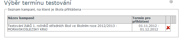 Vyberte kampaň a termín testování u Vás ve škole. Následně klikněte na políčko Přihlásit se.