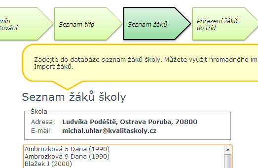 3. Seznam žáků zadávání žáků do systému Žáky můžete do systému zadávat dvěma způsoby: 1. ručním zadáváním 2. importováním ze souboru CSV 3.