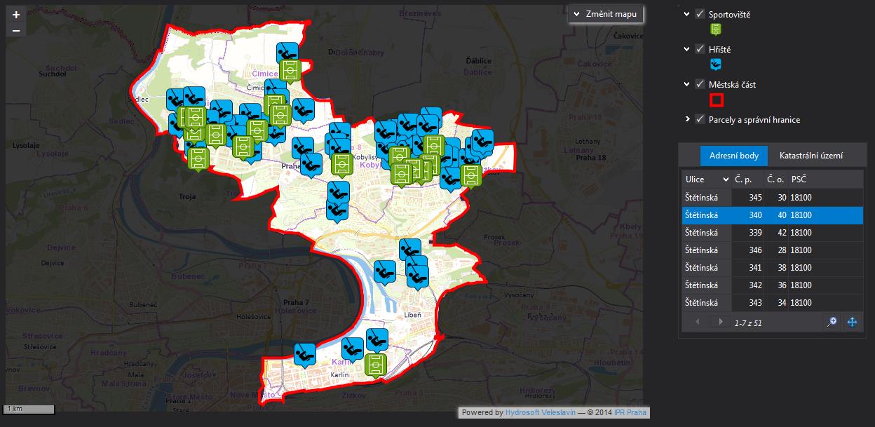 Responsivní chování komponent Velký monitor Widgets: Map, Editing, Legend,