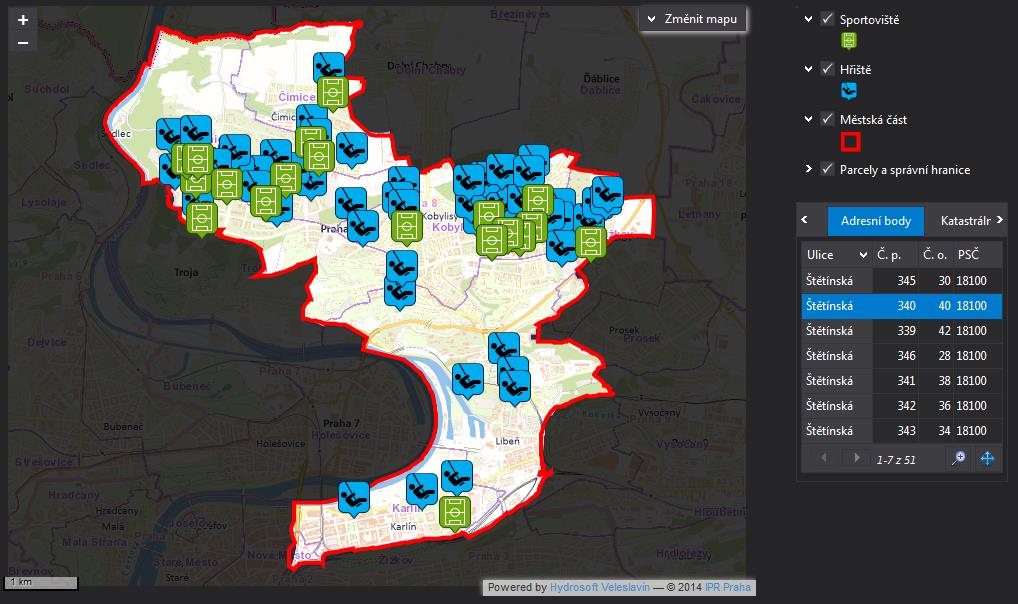 Responsivní chování komponent Malý monitor Widgets: Map, Editing, Legend,