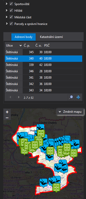 Responsivní chování komponent Tablet a telefon Widgets: Map, Editing, Legend,