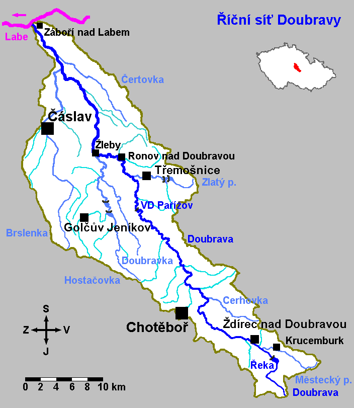 G.5 Vodní hospodářství Území ORP spadá do dvou hlavních povodí: povodí Doubravy (střední, jihovýchodní, východní a severovýchodní část ORP, největší tok vedle Doubravy je Brslenka) povodí Labe po Úpu