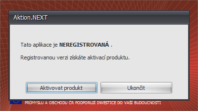 Aktivace produktu první spuštění 1) Spusťte aplikaci Aktion.