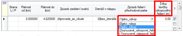 RP51 Nový způsob řešení spočívá v tom, že uživatel stanoví typ přechodové partie a program jej pak v zadaném úseku dodrží.