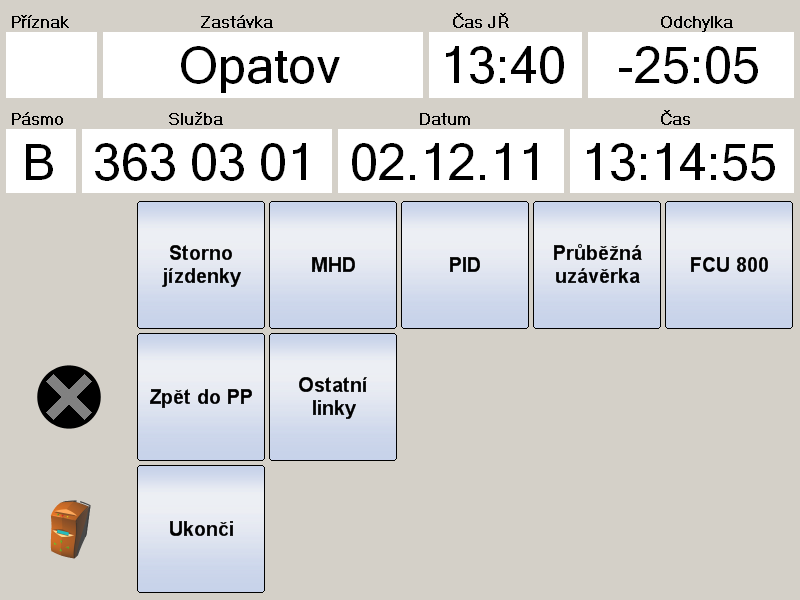 Obr. 6 - další funkce tlačítko Storno jízdenky slouží k vytištění nulové jízdenky, tedy ke stornu jízdenky vydané viz bod 4a tlačítko MHD bude sloužit k doplňkovému prodeji jízdenek na městských