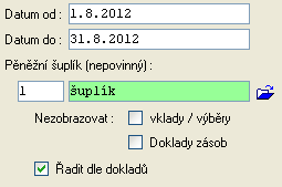 12 Peněžní šuplík a tržby Po šuplících Spustíme sestavu