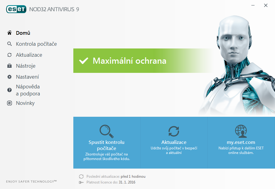 V sekci Nástroje máte přístup k protokolům, statistikám ochrany, sledování aktivity, spuštěným procesů a karanténě. Část Nastavení obsahuje podrobné možnosti nastavení ochrany počítače.