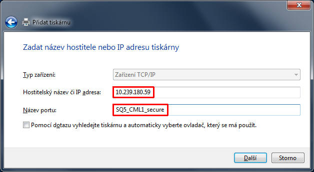 4. Zadejte IP adresu či název SafeQ