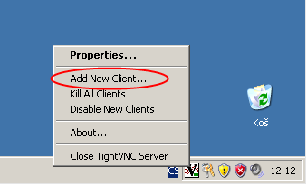 Kliknutím pravým tlačítkem myši na této ikoně zobrazíte menu a vyberte volbu Add New Client.