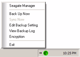 Začínáme Použití ikony Seagate Status (Stav Seagate) Použití ikony Seagate Status (Stav Seagate) Jakmile nainstalujete svůj disk, zobrazí se na ploše vašeho počítače v oznamovací oblasti nástrojové
