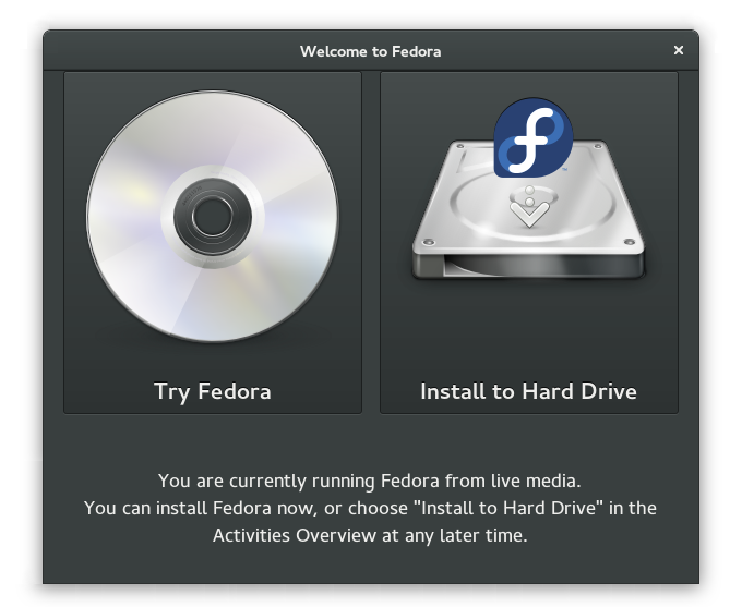 Obrázek 1: Nabootované instalační médium Fedory aplikaci Disky, která zobrazuje mnoho detailních informací a daném zařízení. Instalace Fedory 1.