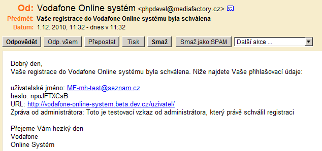 1.2.2 Po dokončení registrace Ihned po dokončení registrace se vám zobrazí stránka se souhrnem všech informací a je vám odeslán potvrzovací email.