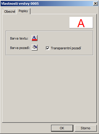 Obr. 2.6: Vlastnosti vrstvy pro popisy Mapy není vhodné ukládat ve formátu JPG, tato komprese je ztrátová a data jsou v tomto formátu znehodnocena.