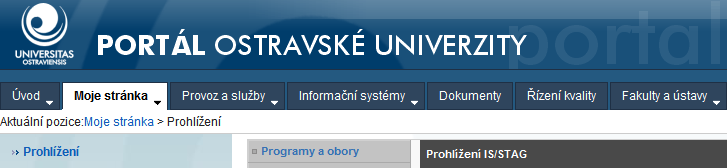 Portál OU Informace o studiu, personální informace, změna hesla,