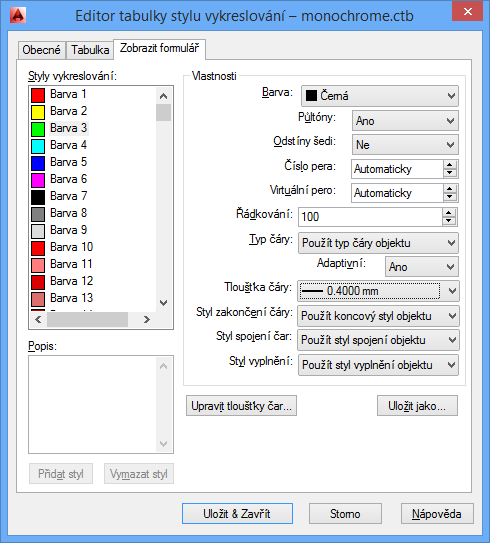 Výkres můžeme také tisknout do virtuální PDF tiskárny (musí být v systému nainstalovaná), výsledek pak bude uložen v pdf souboru, který lze kdekoliv vytisknout v požadovaném měřítku.