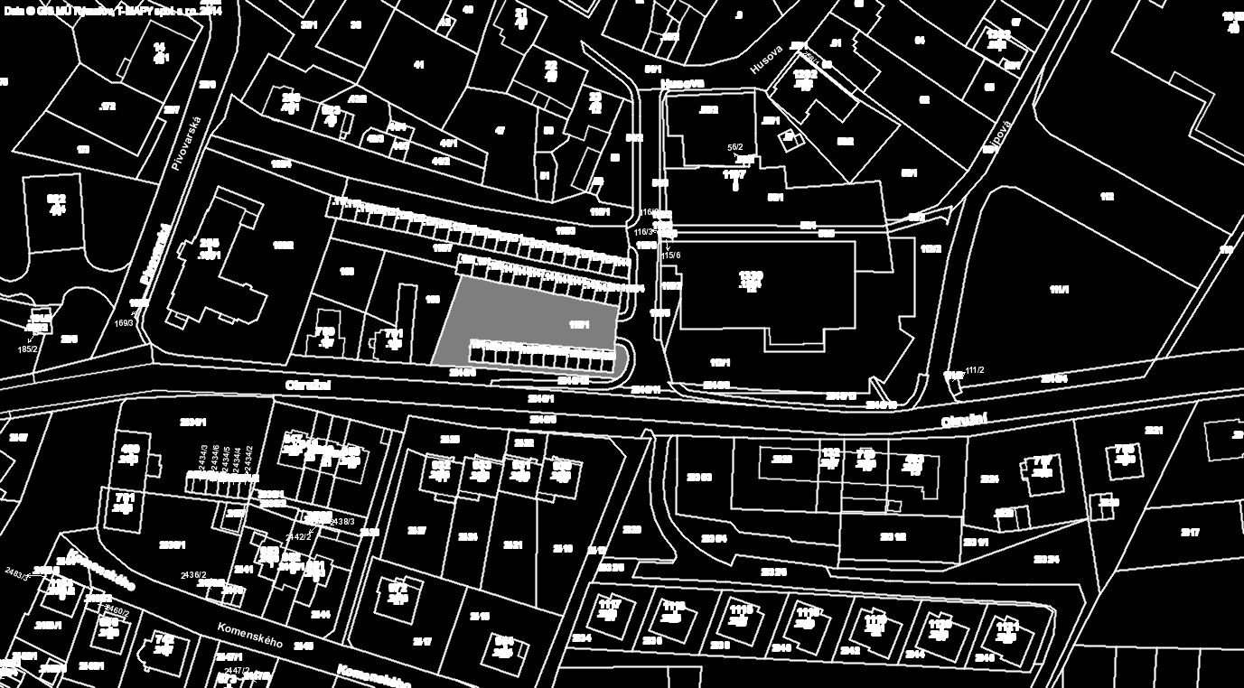 Školní náměstí Horní ulice - parc. č. 713/1,713/2,713/3 (doplnění ulice vhodným objektem za bytovým domem č.pop.