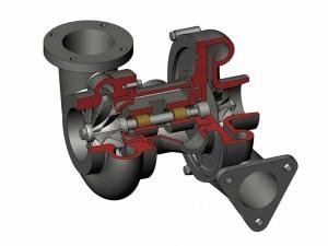 Lopatky kola jsou vyfrézovány. TURBODMYCHADLO Radiální turbokompresory Turbokompresory jsou stroje několikastupňové. Mezi stupni je řazen chladič plynu, čímž se zvýší účinnost stroje.