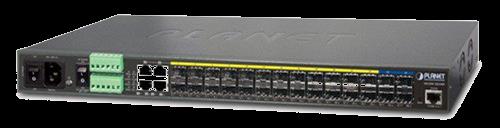 Planet MGSW-28240F L2 IPv4/IPv6 přepínač 4x SFP+ 10GBase-SR/LR 24x SFP 100/1000Base-X Metro přepínače 4x 1000Base-T(sdílené) 21tis. Kč 2x DI+2x DO podpora DDM pro SFP VLAN 802.
