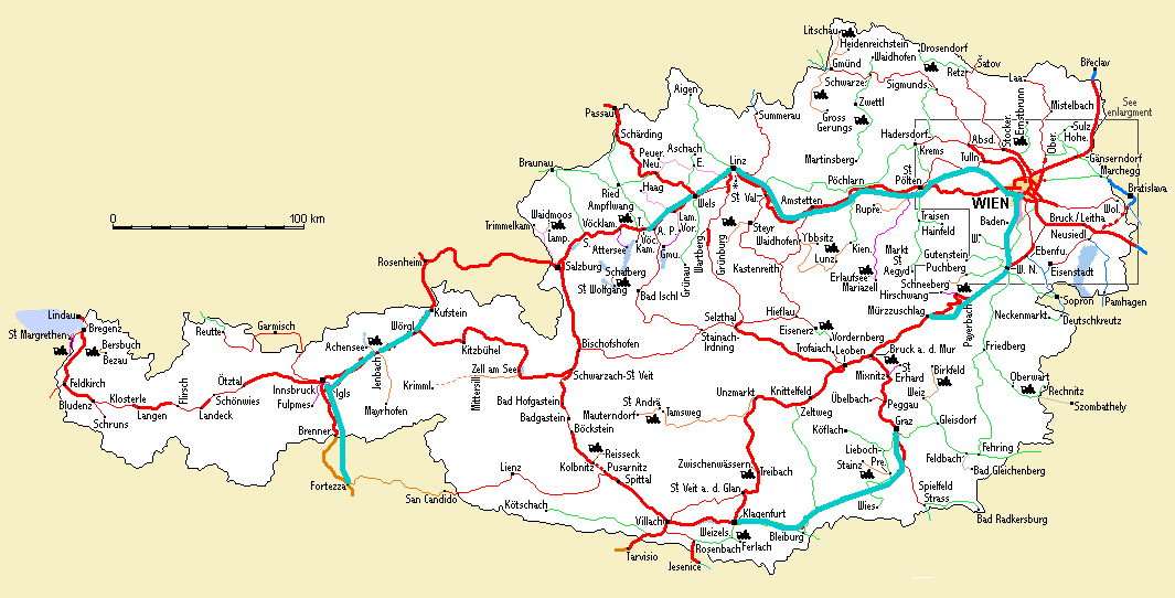 Linz 190 Salzburg 150 Innsbruck 120 Graz 260 Klagenfurt 95 Villach 60