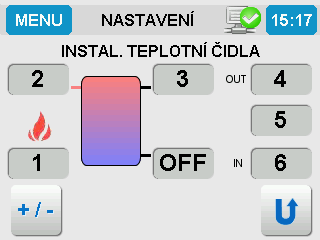 6.5 Nastavení 1. obrazovka 2. obrazovka 3. obrazovka Výběr ohniště DLE ČÍS. VLOŽKY Přílohou dodaného setu Automatické regulace je seznam přednastavených ohnišť krbových a kamnových vložek dle výrobců.