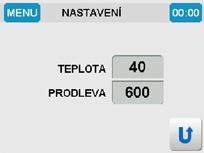 Teplota a prodleva startu TEPLOTA = 40 C hodnota stanovuje teplotní podmínku pro zahájení automatické regulace.