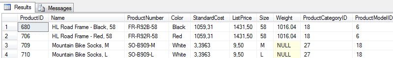 Predikát IS NULL SELECT * FROM product WHERE size = NULL SELECT * FROM