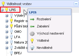 4. VIDITELNOST VRSTEV Sekce Viditelnost vrstev zobrazuje seznam vrstev, které je možné v mapě zapínat a vypínat. Tyto vrstvy jsou ve stromové struktuře. Vzhled mapy (resp.