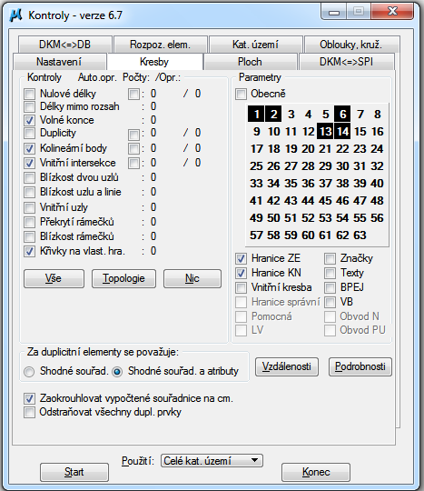 V jednotlivých kartách lze nastavit konkrétní parametry pro kontrolu daného typu. Jako příklad je uvedeno nastavení na obrázku dále.